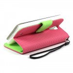 Wholesale Samsung Galaxy S4 Anti-Slip Flip Leather Wallet Case with Stand (Hot Pink-Green)